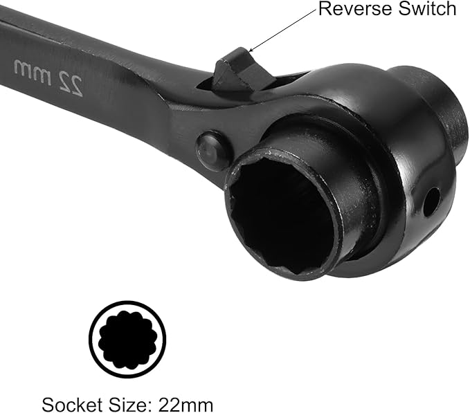 uxcell 19 x 22mm 12-Point Scaffold Podger Ratchet Spanner Ratcheting Socket Wrench Tool (Black) 2pcs