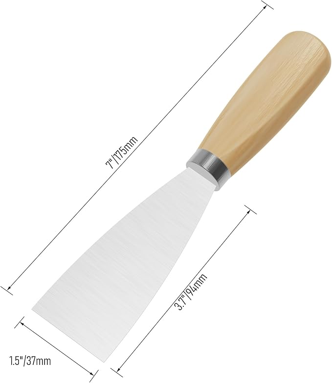 Putty Knife, 1.5 Inch Metal Scraper, wooden Handle Spackle Knives for Drywall, Decals, Wall paper, Patching, Painting, Taping, Scraping Coating