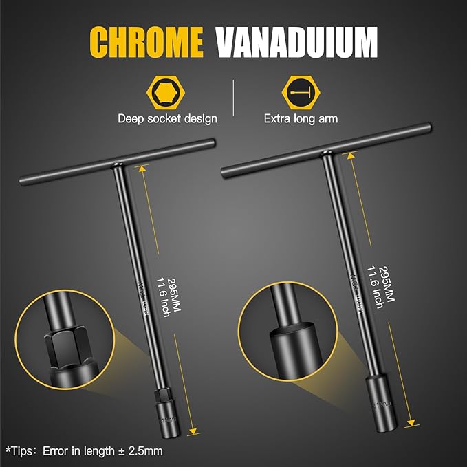 T-Handle Socket Wrench Set, 7PCS Metric Handle Wrenches - 6, 8, 10, 11, 12, 13, 14mm, 6-Point Hex Socket Lug Wrench for Motorcycle Car Bicycle Repair, Chrome Vanadium Steel