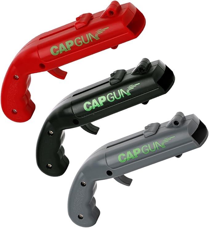 3PC Cap Gun Bottle Opener, Launcher Shooter Funny Shoots Gun Creative Beer Opener for Drinking Game Family Party Bar Outdoor (Red-Black-Grey)