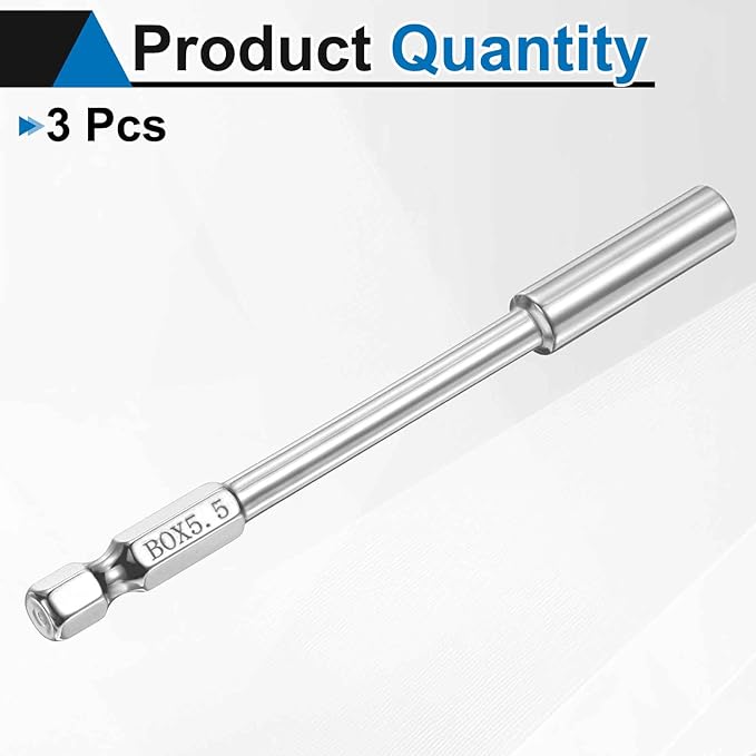 HARFINGTON 3pcs Nut Driver Drill Bit 5.5mm Metric Socket 1/4" Hex Shank 3.94" (100mm) Long 6-Point Socket Quick Change CR-V Steel Bolt Setters for Power Drill Driver