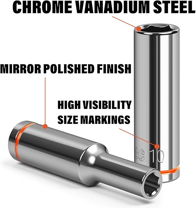 1/4" Drive Metric Master Socket Set, 14-Piece Deep Hex Socket Set (4mm-15mm), Cover Most Commonly Sizes, 6 Point, Chrome Vanadium Steel with Molded Case