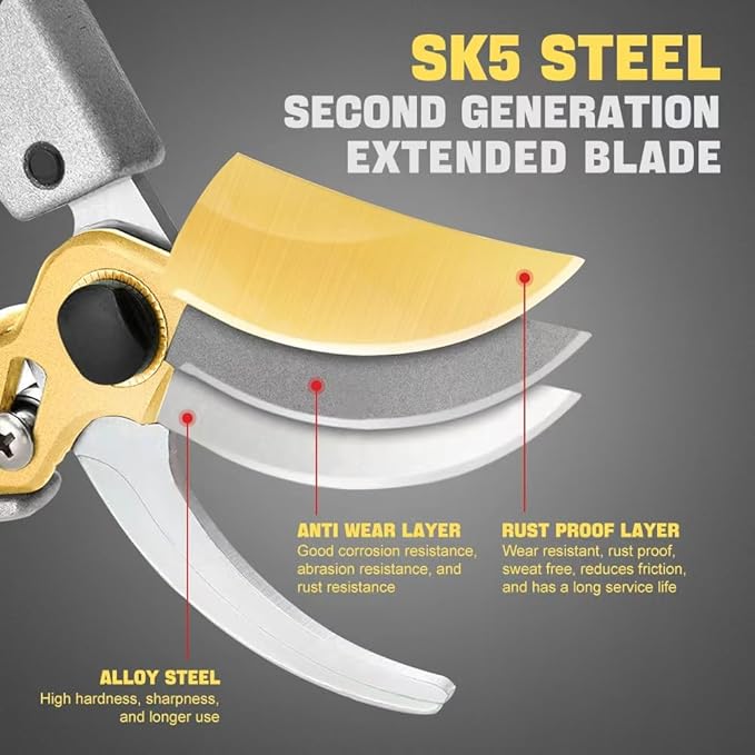 Professional gardening shears, made of SK5 stainless steel material, sturdy and durable, Dual color anti slip handle is easier to use 竊똞nd suitable for various tasks such as gardening pruning