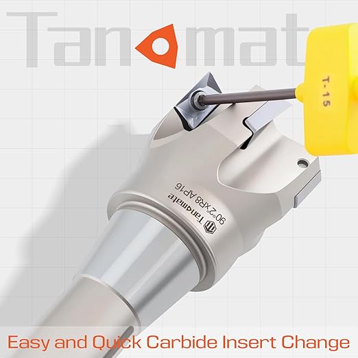 Indexable End Mill R8 Shank 2" Cutting Diameter x 6-1/8" Oal 90 Degree with Nickel Plating, Includes 5 APKT1604 Carbide Inserts