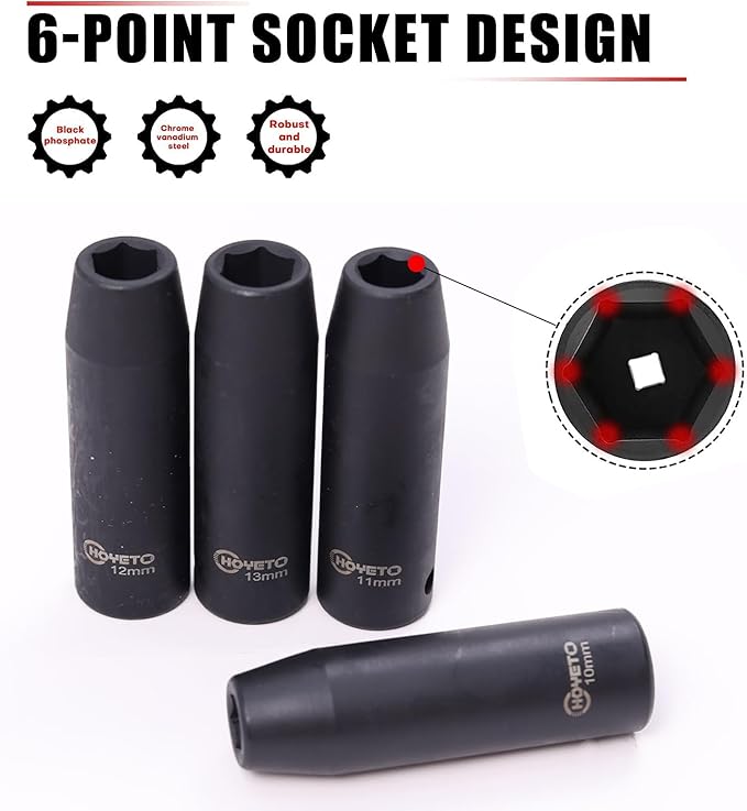 33PCS 1/2" Drive Impact Socket Set 8-22mm, Metric Cr-V Deep & Shallow 6-Point, 5" 10" Extension Bars Universal Joint, Automotive Mechanics Tool Kit, Storage Case