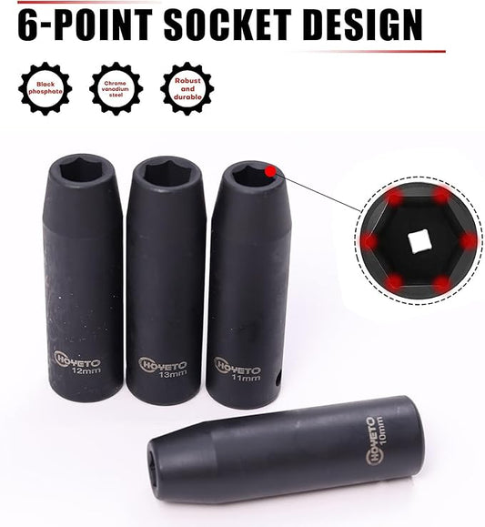 33PCS 1/2" Drive Impact Socket Set 8-22mm, Metric Cr-V Deep & Shallow 6-Point, 5" 10" Extension Bars Universal Joint, Automotive Mechanics Tool Kit, Storage Case