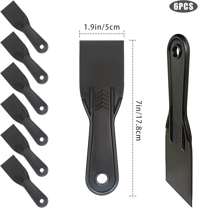 6 Pack Plastic Putty Knife Set, 2" Flexible Paint Scraper Tools for Spackling, Drywall Repair, Patching, Plastering, Caulking, Wallpaper Removal, Non-Scratch Spackle Knife & Putty Scraper