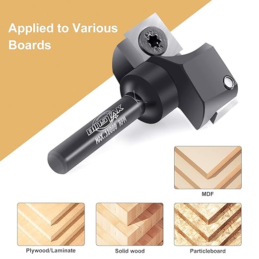 CNC Spoilboard Surfacing Router Bit, 1/4" Shank 1-1/4" Cutting Diameter, Carbide Insert Slab Flattening Router Bits Planing Bit