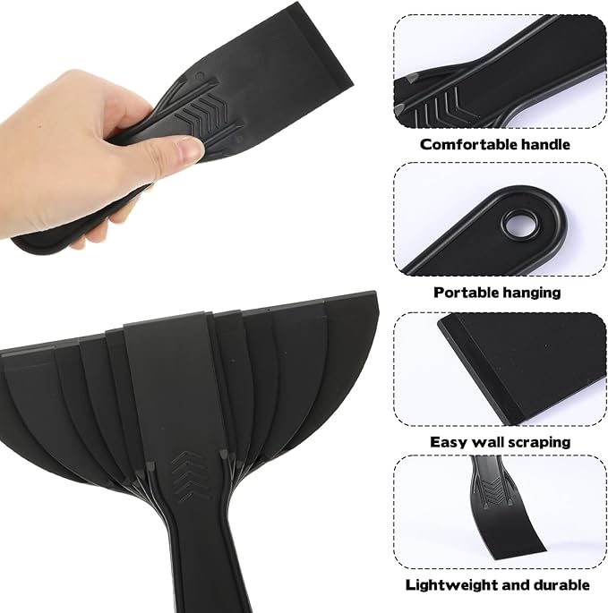 12 Pack Plastic Putty Knife Black Flexible Plastic Paint Scraper Tool Putty Knife Scraper Used for Repairing Walls Pasting Plaster Spackling Applying Mud (Mix)