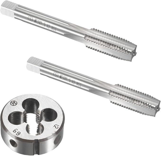 Mactoom 12mm x 1.5 HSS Metric Tap and Die Set Right Hand Thread,Tapping DIY Tool 3pcs (M12 x 1.5mm)