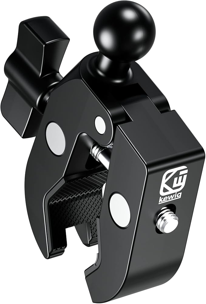 BRCOVAN 17mm Ball Clamp Mount Base with Aluminum Alloy Tough-Claw, Fit Handlebar Rail 0.5'' to 1.75'' in Diameter, Fit Bike Motorcycle Phone Mount Holder with 17mm Ball Socket & Double Socket Arm