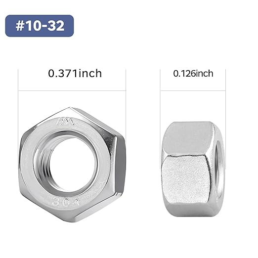 100 Pack #10-32 Hex Nuts, Stainless Steel 304 (18-8) Hex Nut, #10 Nut Standard Inch Fine Thread Hex Machine Screw Nuts