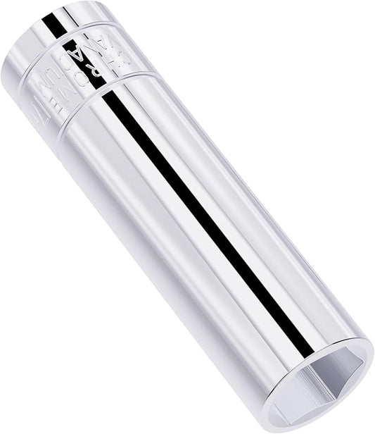 17mm Deep Socket, 1/2 Inch Drive, 6-Point, Metric, Heat Treated CR-V Steel Sockets, Full Polishing, 3.1 Inch Length