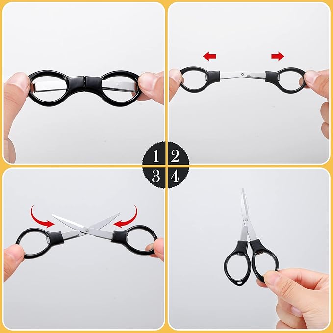 Tatuo 8 Pcs Stainless Steel Scissors Folding Mini Scissor Anti Rust Portable Keychain Scissors Small Glasses Shaped Compact Shear Telescopic Cutter for Travel School Office (Folding, Folding Style)