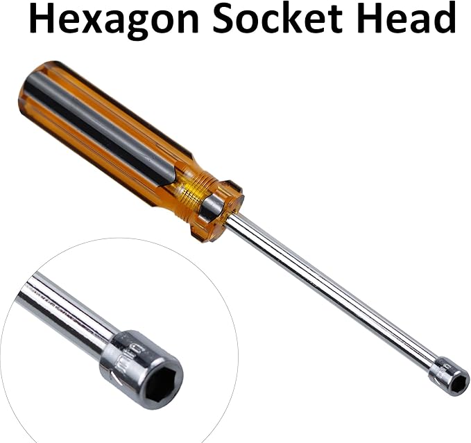 2Pcs 7mm Socket Wrench Screwdriver, Hex Socket Wrench High-Carbon Steel Hexagon Nut Driver Non-Magnetic Tip Hex Nut Screwdriver Hand Tool for Repairs(Plastic Handle)
