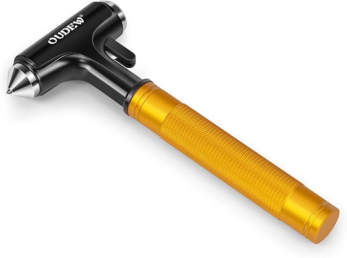 Car Safety Hammer, Car Glass Breaker with Seat Belt Cutter, Automotive Escape Tool, Metal Window Breaker, Emergecy Safety Hammer for Accidents (Gold)