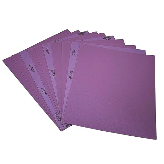 180 Grit Wet Dry Sandpaper, 9 x 11 Inch (23x28 cm) Sanding Sheets, 10 PCS Premium Aluminum Oxide Abrasive Sand Paper for Wood Metal Ceramic or Auto Polishing and Scratches Removing