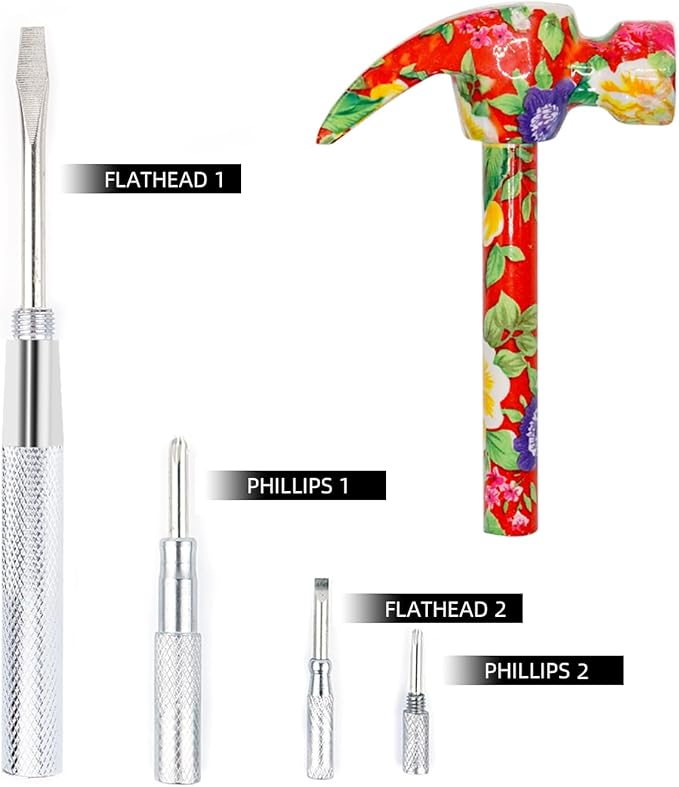 YOUMI 6 in 1 Multifunctional Floral Hammer & Screwdriver Tool for Christmas, Birthday, Valentine's Day Best Gift (Red)