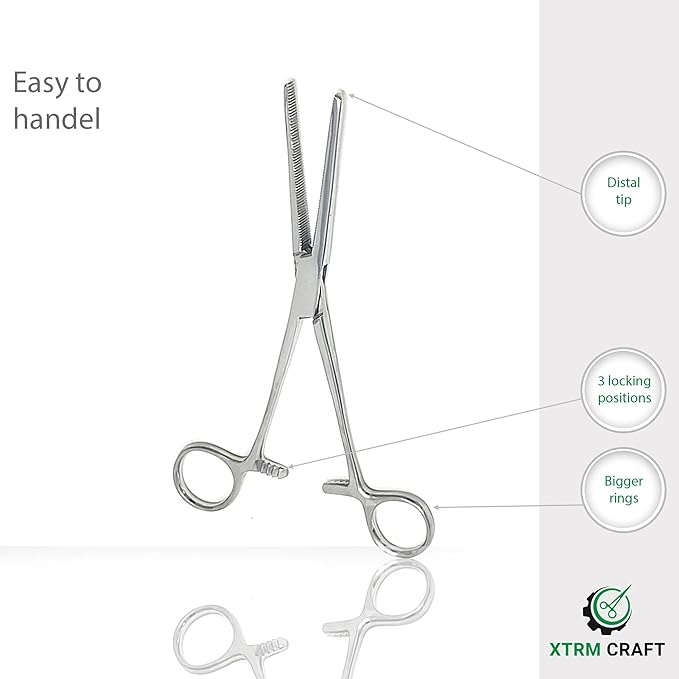 Pean Hemostat Straight and Curved Multipurpose Locking Tweezer Clamps Serrated, Stainless Steel - Hemostats for Nurses, Fishing Forceps, Crafts and Hobby