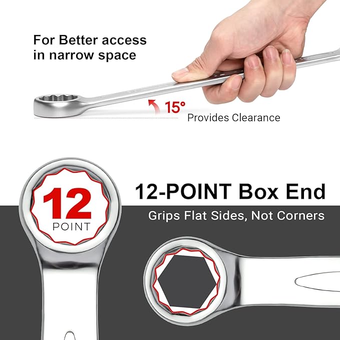 Jetech 26mm Combination Wrench - Industrial Grade Spanners with 12-Point Design, 15-Degree Offset, Made with Durable Chrome Vanadium