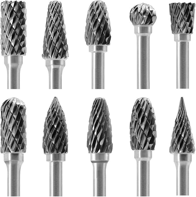 Tungsten Carbide Burr Set 1/8 (3 mm) Shank, Die Grinder Bits, 20 PC Cutting Burr Bits, Carving Bits for Dremel, Double Cut Rotary Burr Set for Metall Carving, Engraving, Drilling, Polishing