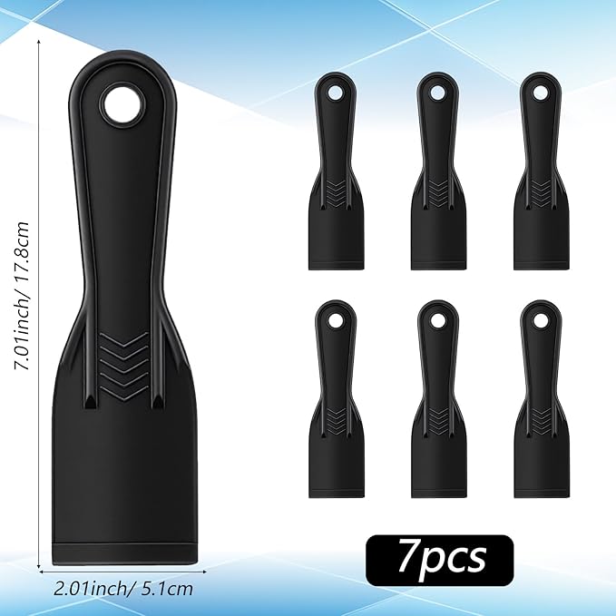 7 PCS Plastic Putty Knife, Flexible Plastic Scraper Tool Spackle knifes for Spackling, Painting, and Repairing Walls, Black Putty Knife Scraper