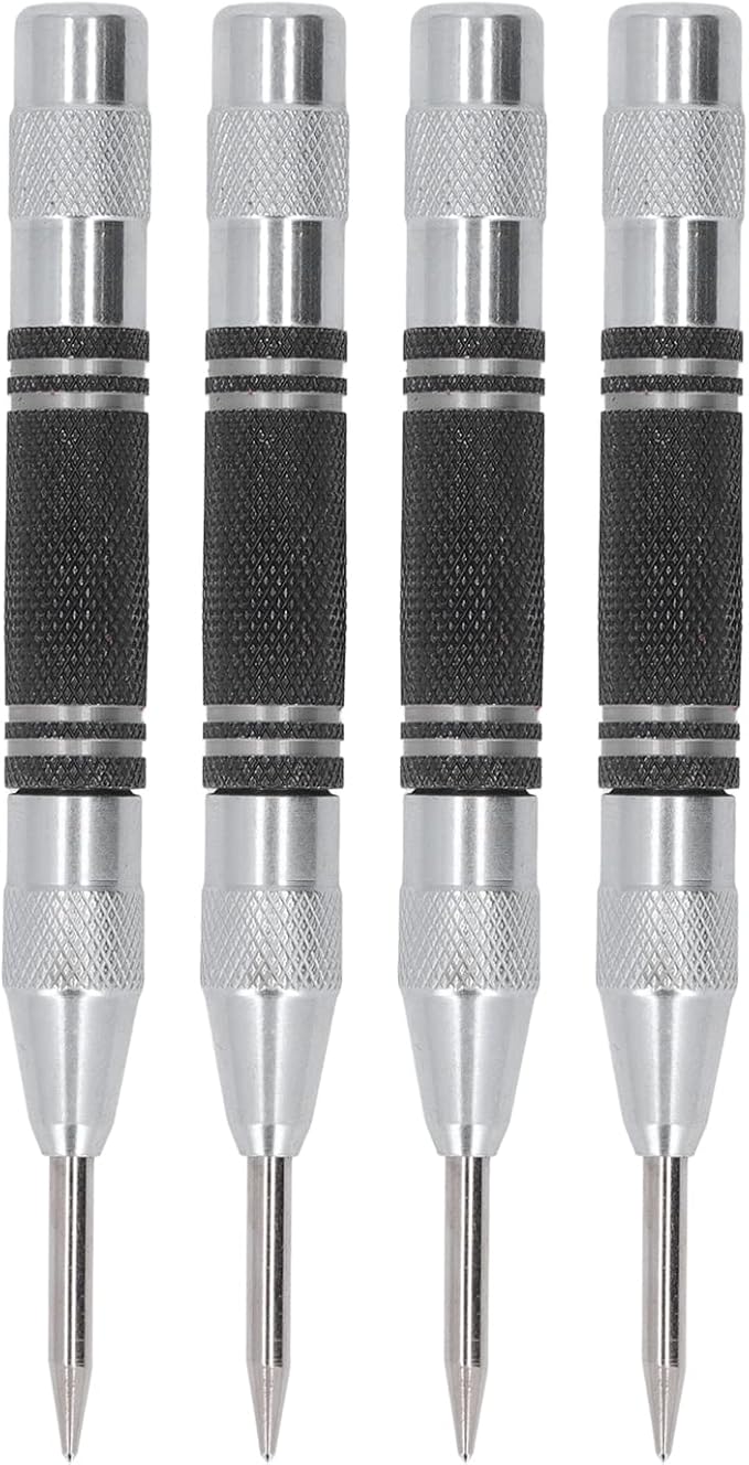 Center Punch, 4Pcs 5inches Center Punch Automatic High Speed Steel Tool Set Kit for Furniture Installation Machine Maintenance (Black White)