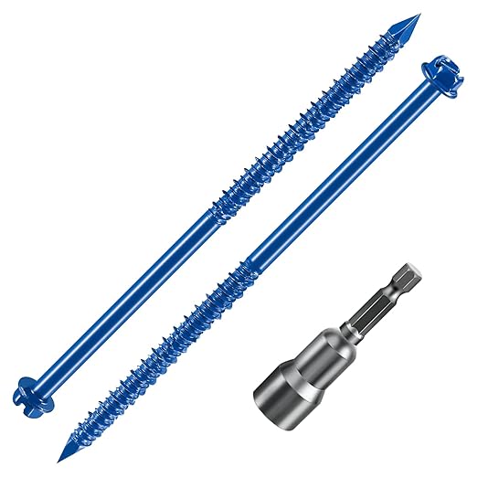 Wensilon(100 PCS) 1/4" * 5" Slotted Hex Concrete Screws Anchor Blue Hexagon Head for Anchoring to Masonry, Block or Brick Stucco