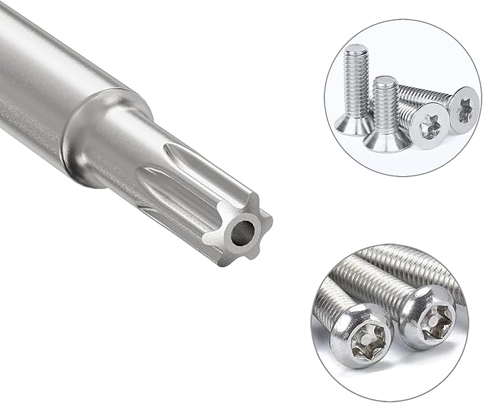 5PCS T10 Magnetic Tamper Proof Torx Screwdriver Bits, 1/4 Inch Hex Shank 2.6 Inch Length S2 Steel Security Drill Torx Head Drill Screw Driver Tools(65mm Long, Star 6 Point)