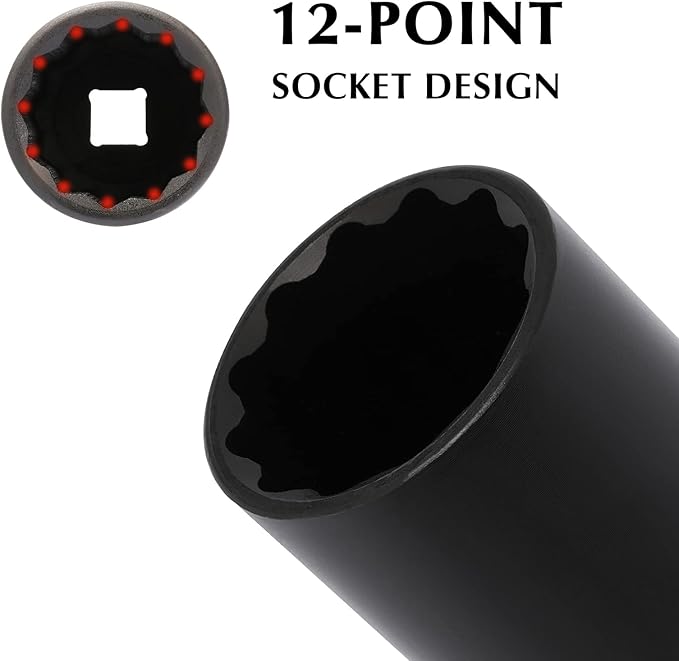 EMENTOL 1/2 Inch Drive Deep Spindle Axle Nut Impact Socket, CR-MO, 12 Point, Metric, Deep 12PT Impact Socket - 36mm