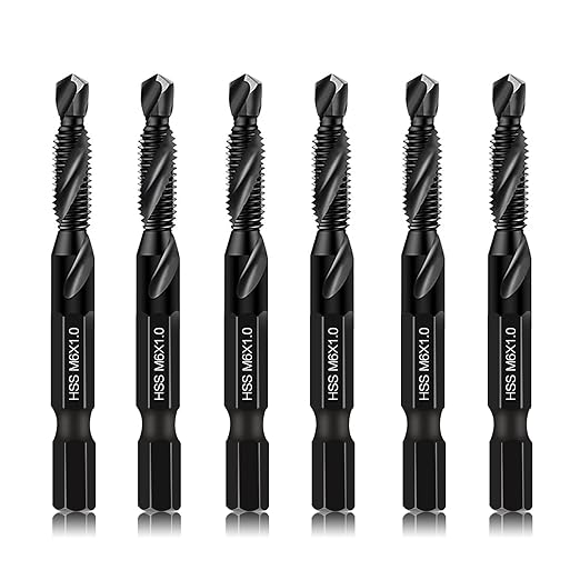 DKIBBITH 6 Packs M6 Combination Drill & Taps Bit Set, Screw Threading Tapping Tools in Size M6*1.0 with Anti-Rust Black Coating, 1/4" Hex Shank and Storage Case