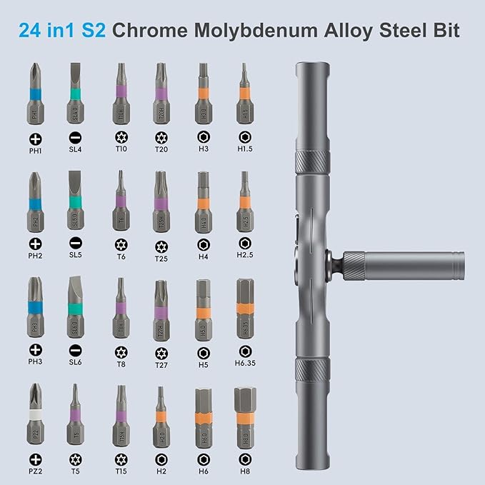 2026 upgraded 24 in 1 Magnetic Ratchet Screwdriver Set, Magnetic DIY Multi Bit Ratcheting Screwdriver Set, Removable Self-Assembly Portable Repair Tool gadgets kit for Furniture Computer Bicycle