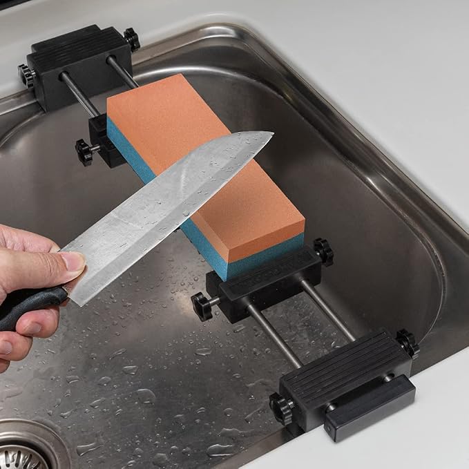 POWERTEC Sharpening Stone Holder - Adjustable Whetstone Stone Holder, 3-1/4" to 14-1/4", Non-Slip Rubber Base for Secure Knives Sharpening for Kitchen w/knife Sharpener, Wet, Diamond Stone (71671)