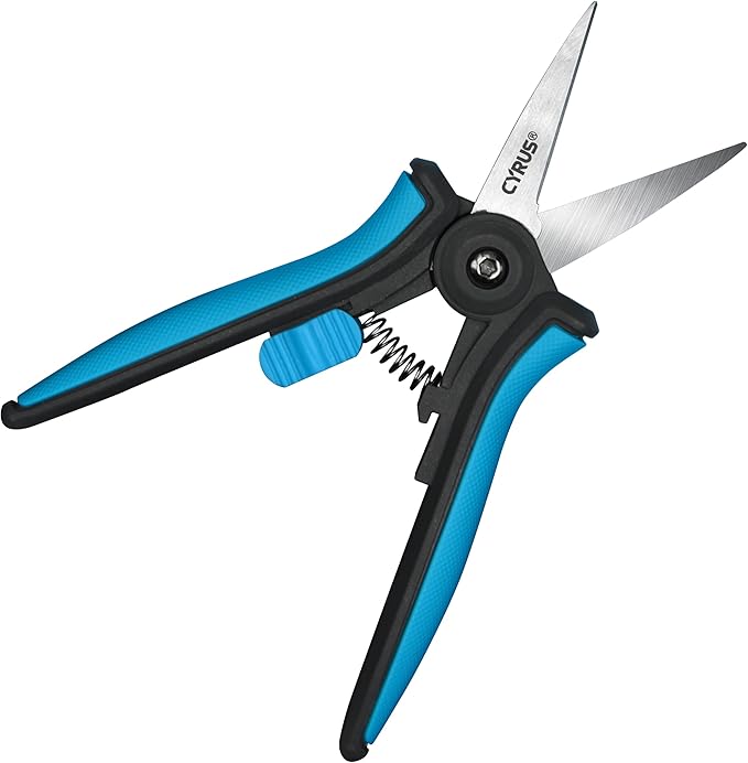 CYRUS 6?쒰arden Scissors Small Pruning Shears with Straight Blades,Hand Pruners for gardening,Micro-tip Floral Flower Shears Stainless Steel,Blue