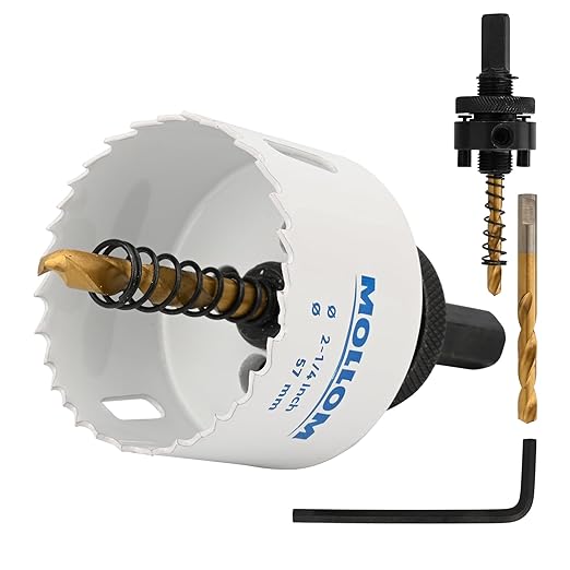 Mollom (57mm | 2-1/4") HSS M42 with 8% Cobalt BI-Metal Hole Saw with 2 Pilot Drill Bits & Arbor Smooth Cutting for PVC,Drywall,Wood,Plastic,Gypsum Board,Rubber