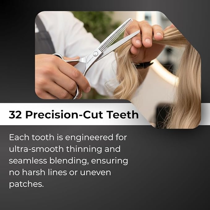 Hair Thinning Scissors ??6" Stainless Steel Blending Shears with 32 Teeth and Ball Bearing Tension Screw ??Razor Edge Thinning Tool for Barbers and Stylists