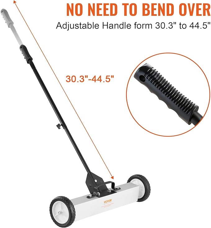 VEVOR Rolling Magnetic Sweeper with Wheels, 50Lbs 24-inch Large Magnet Pickup Lawn Sweeper with Telescoping Handle, Push-Type Magnetic Pick Up Sweeper, Easy Cleanup of Workshop Yard Garage