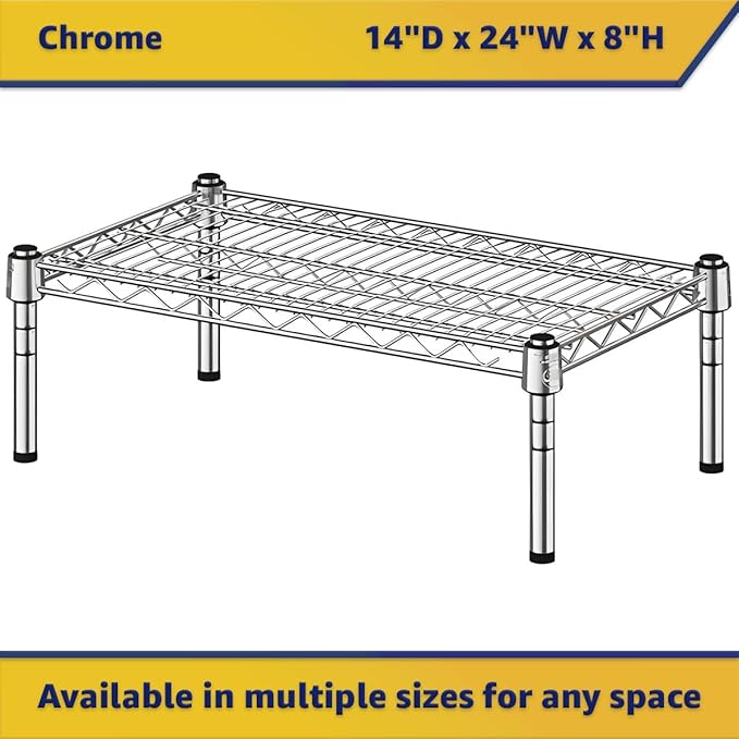 14" x 24" x 8" Chrome Wire Storage Shelf, Dunnage Rack, Commercial 1 Tier Small Shelf
