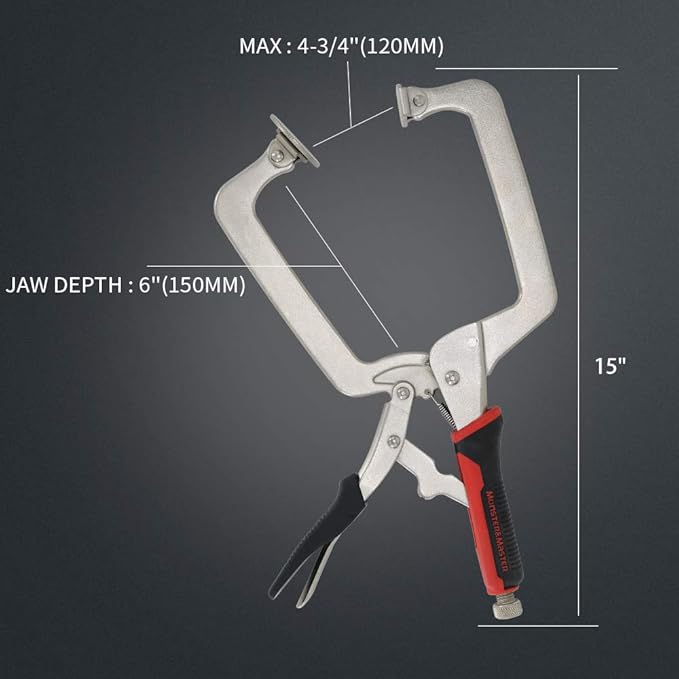 Monster & Master 15" C clamp Locking Pliers with Swivel Pads, Face Clamp for Woodworking, Welding and Pocket Hole Joinery, 2-Piece,