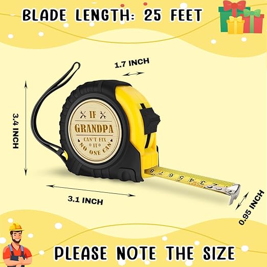 Fathers Day Christmas Birthday Gift for Grandfather If Grandpa Engraved Tape Measure 25 FT Tool Woodworker Carpenter Gifts for Handicraft Enthusiasts Grandpa