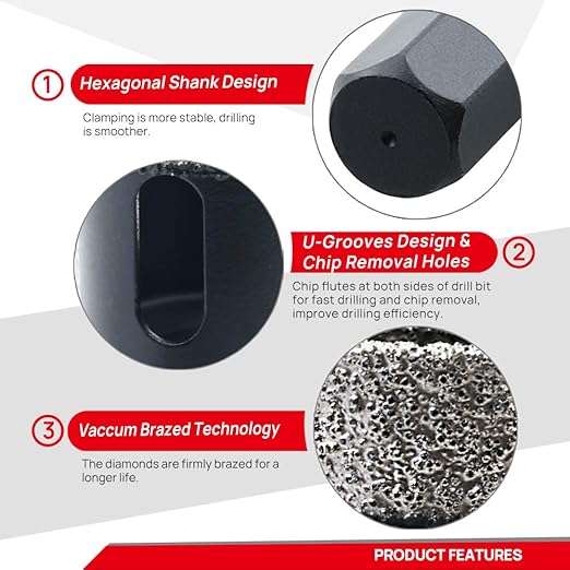 DT-DIATOOL Diamond Core Drill Bit 1 Inch for Porcelain Tile Ceramic Marble Artificial Stone Diamond Hole Saw Hex Shank