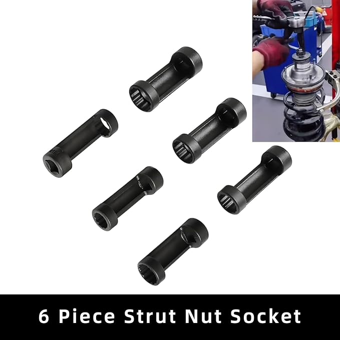 DPTOOL Strut Nut Socket 16mm 18mm 19mm 21mm 22mm 24mm with 12 Point 1/2" Drive Suspension Strut Spreader Socket Tool Suspension Strut Split Hub Steering Knuckle Spreader Tool 9pc Shock Absorber Tool