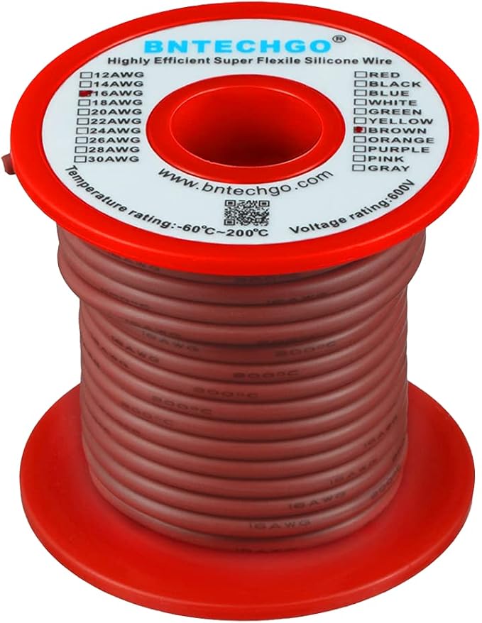 BNTECHGO 16 Gauge Silicone Wire Spool 50 ft Brown Flexible 16 AWG Stranded Tinned Copper Wire