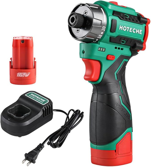 Hoteche Cordless Brushless Screwdriver - 2.0Ah Battery, 75Nm Torque, 1/4" Chuck, with Charger & LED Light