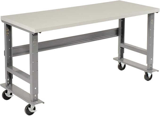 Global Industrial Mobile Adjustable Height Workbench, Plastic Laminate Square Edge, 72" W x 36" D, Gray