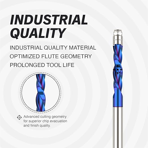 ZahyoX Downcut Spiral Flush Trim Router Bit, NACO Coated Solid Carbide Flush Trim Straight Router Bit with Double Bearing, 1/4" Cutting Dia, 1/4" Shank, 1-1/8" Cutting Length, 3" Overall Length