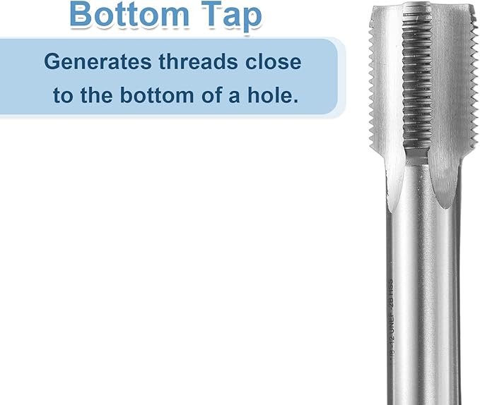 uxcell Hand Bottom Tap 1-1/8-12 UNF 2B Thread Bottoming Style Threading Taps High Speed Steel HSS6542 Straight Flutes Screw Tapping Tool