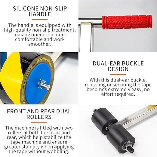 BAUSATZ Tape Marking Machine Hand-Push Tape Sticking Machine Lane Marking Applicator with Rubber Roller Manual Floor Tape Applicator,Can Draw arcs, Curves, and Straight Lines