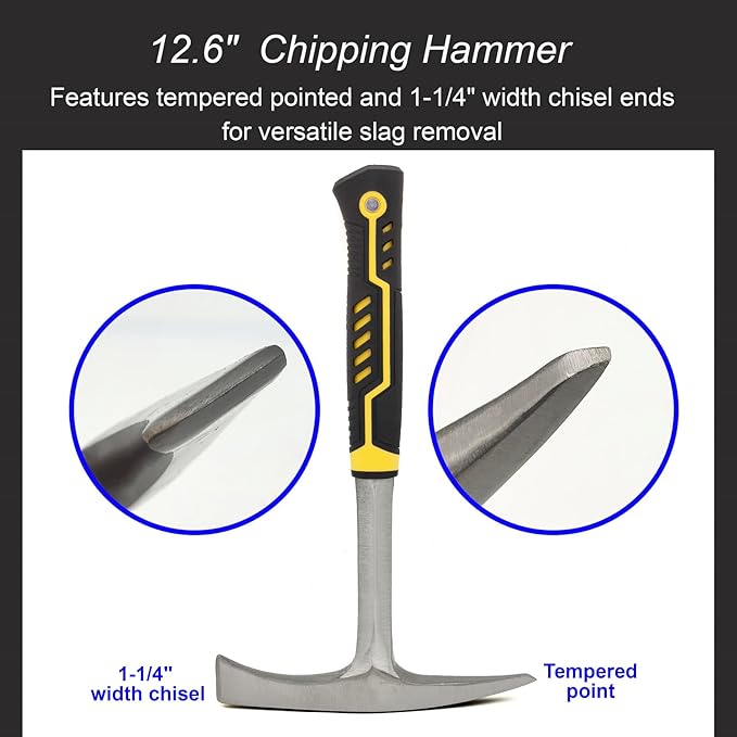 JOYFUL&HOPEFUL Heavy Duty Chipping Hammer,28oz,Professional Slag Removal Hammer,Forged Steel,12.6",Efficiently Removes Welding Slag and Spatter,with Wire Brush