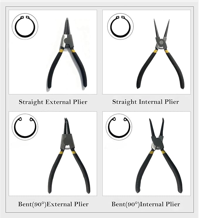 4 PCS Snap Ring Pliers Set ??7" Internal & External Circlip Pliers with Straight/Bent Jaw Tips, Heavy Duty CR-V Steel Retaining Ring Pliers Kit with Storage Box
